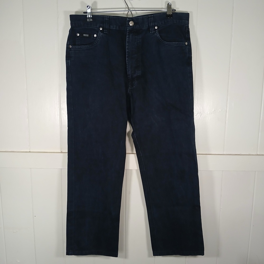Hugo Boss Alabama Jeans Mens Navy Blue Straight Leg Made in Italy 35x30